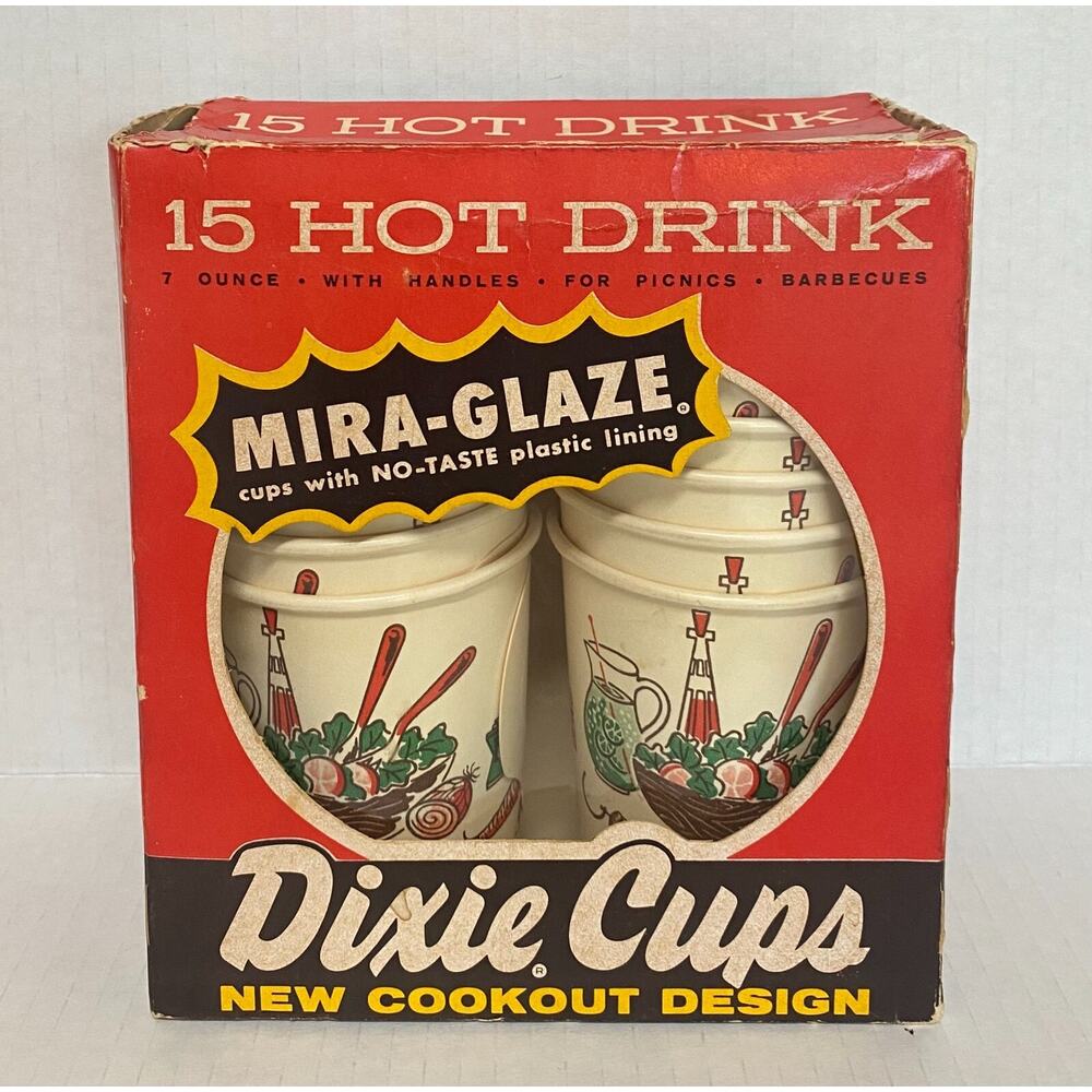 1950’s Dixie Cups Cookout Design BBQ 14 Hot Drink 7oz w/Handles MCM TV Prop 999A